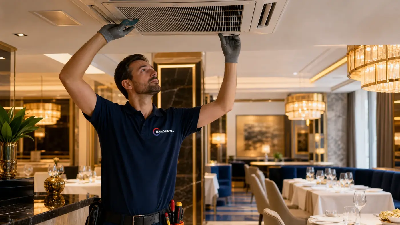 Servicio técnico de climatización en un restaurante
